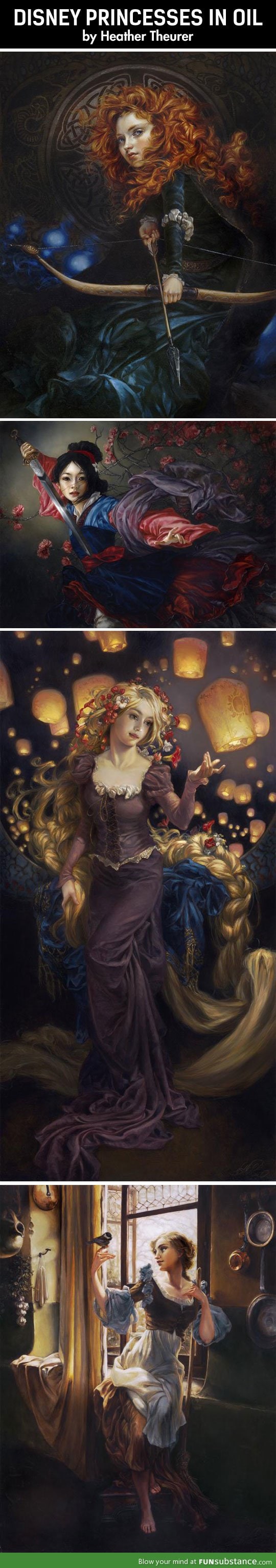 Disney princesses in oil paintings