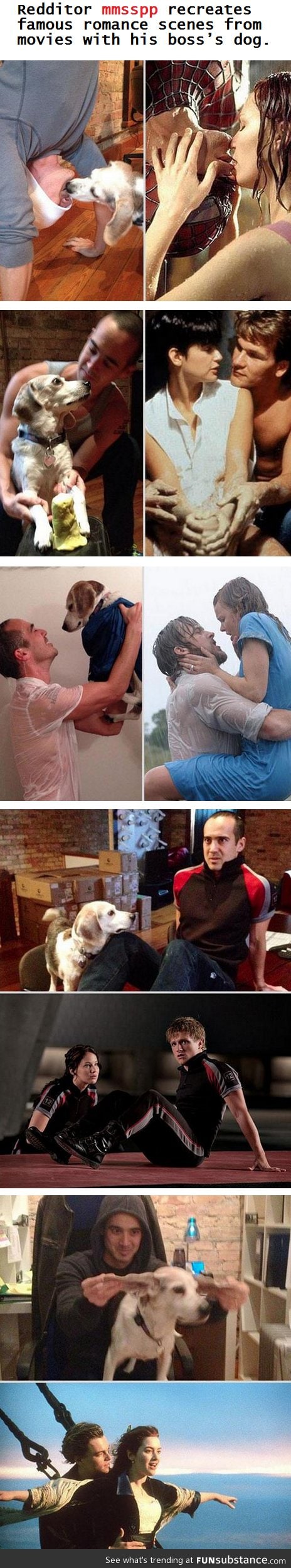 Guy recreates movie scenes with dog