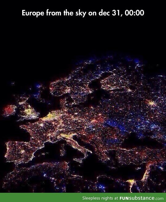 Europe from the sky on new year's eve