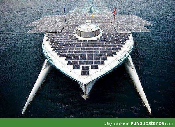 The first boat to attempt sailing around the world by using solar energy