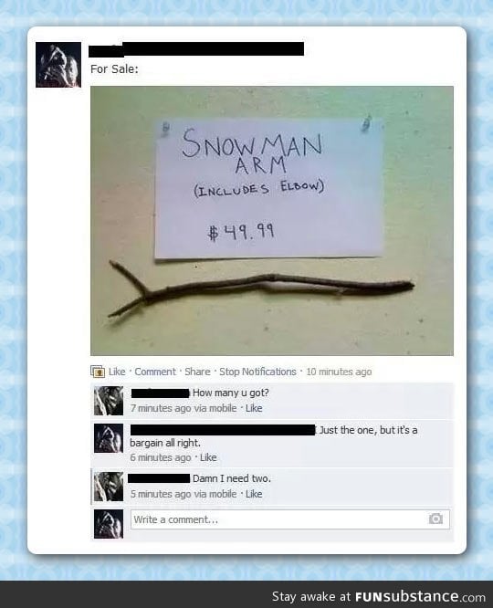 Snowman arm for sale