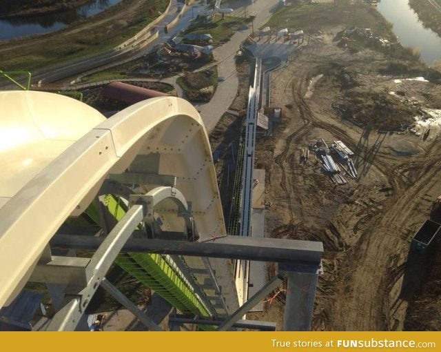 World's tallest waterslide under construction, as seen from the top