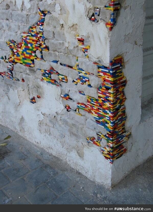 German artist Jan Vormann travels the world repairing cracks with legos