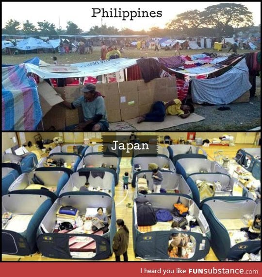 Evacuation center: Philippines vs. Japan