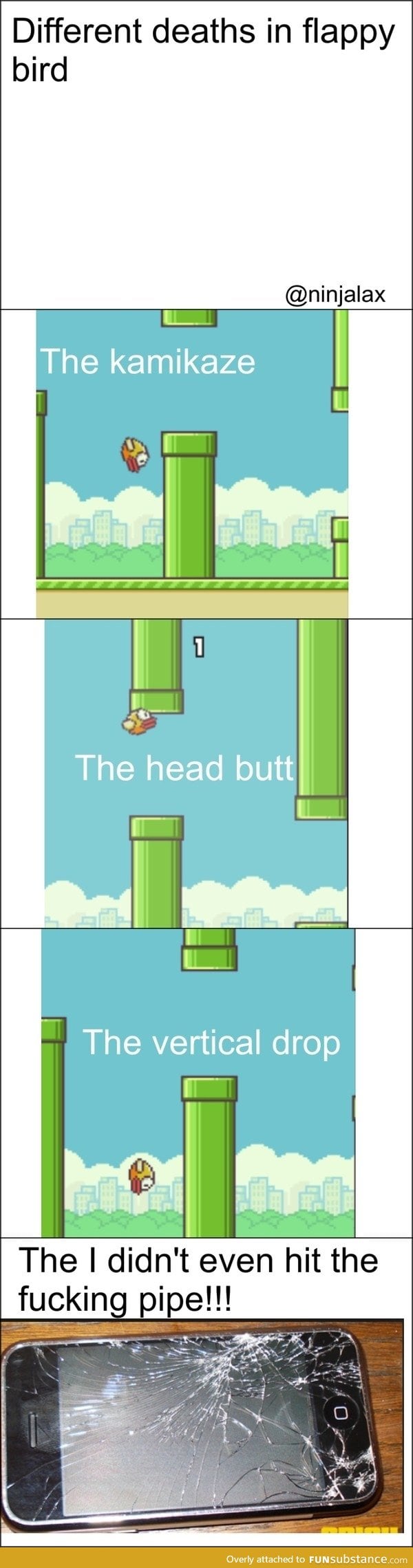 Types of flappy bird deaths