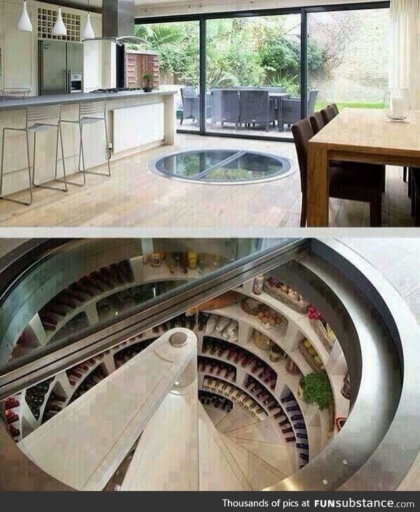 Kitchen that has an underground Fridge!