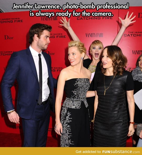 Photobomb level: Jennifer Lawrence