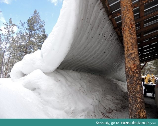 The snow melted off of my cabin in a strange way