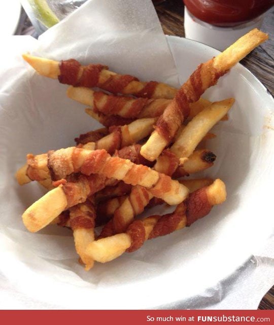 Fries wrapped with bacon