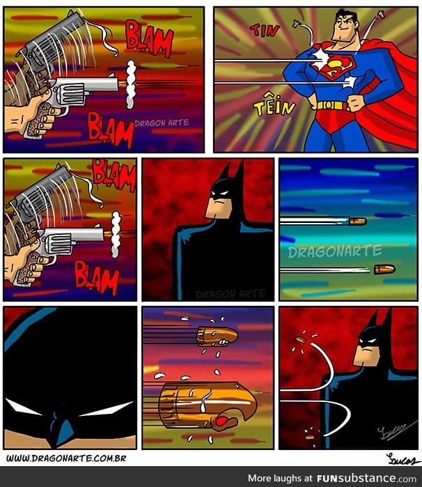 Bullets don't bounce off of Batman's costume; They run away.