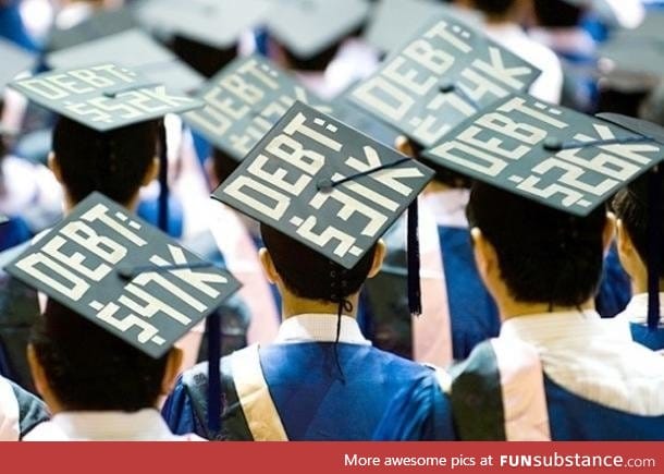 Students wear how much debt they are in on their graduation caps