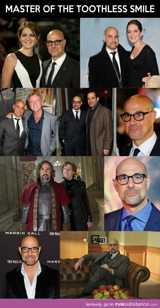 What does Stanley Tucci hide in his mouth?