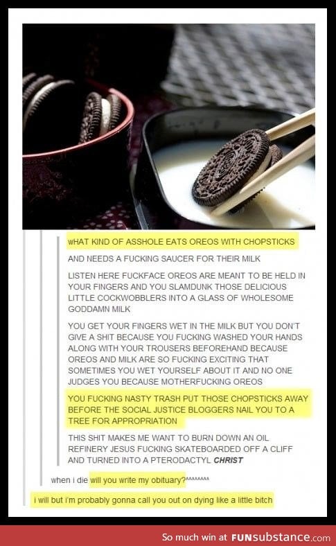 Chopsticks and oreos