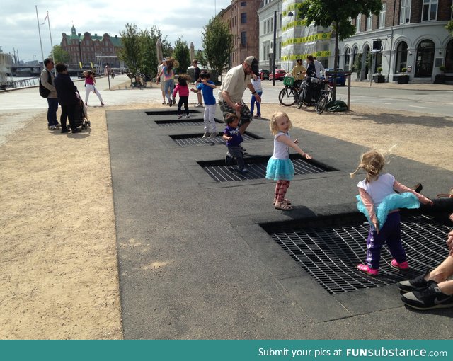 There are trampolines built into the street in downtown Copenhagen