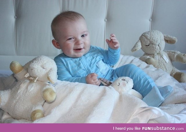 Baby looks like he's telling those sheep some real shit