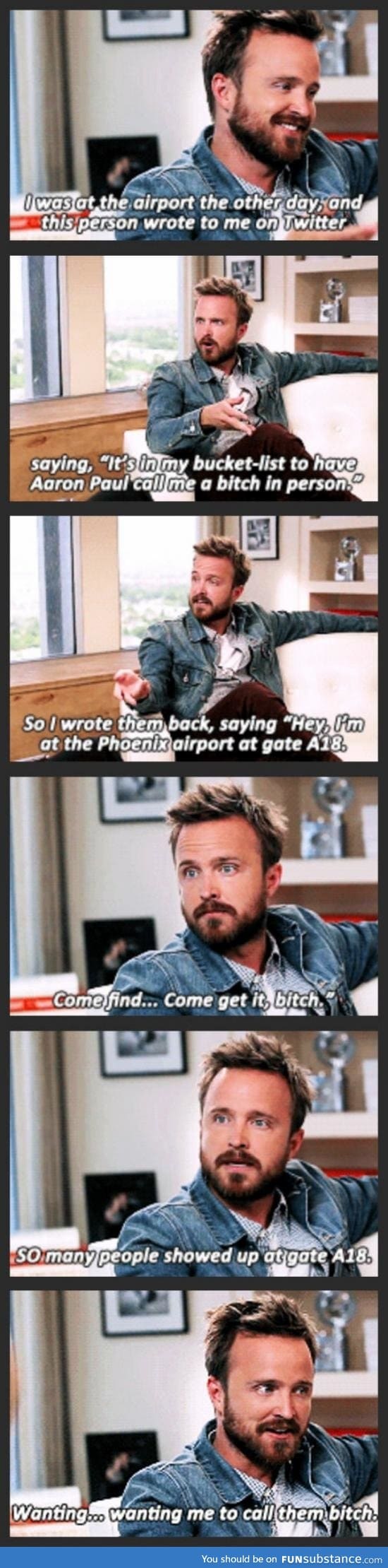 Aaron Paul just wanted to fulfill a bucket list wish for a fan