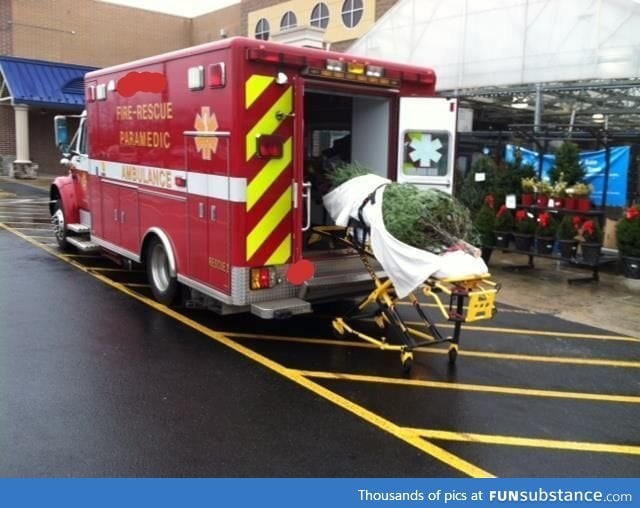 Fire department with a sense of humor picking up their Christmas tree.