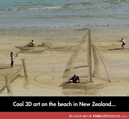 A beautiful beach scene drawn on the sand