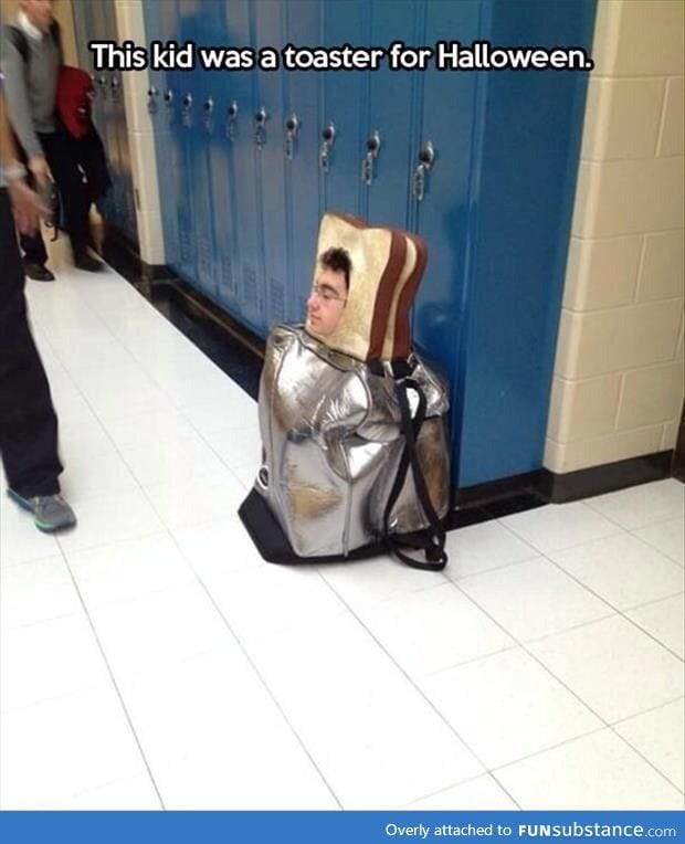 How could he fit in there ?I can't even sit under a desk for a earthquake drill