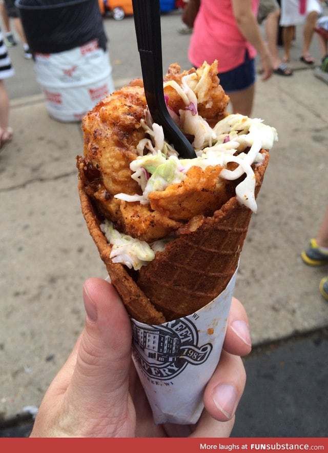 Chicken and waffle cone at Wisconsin state fair