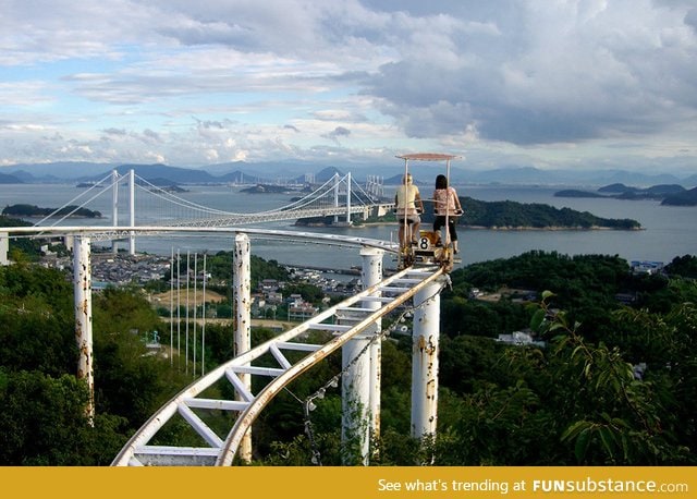 This is the skycycle, a ride in japan that is pedal powered