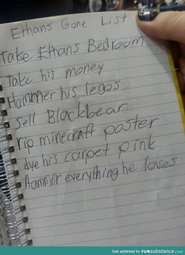 Daughter's list in case anything happens to her older brother