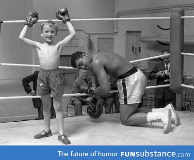 Muhammad Ali letting a young fan win a fight, 1963