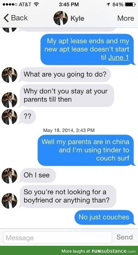 Using tinder to couch surf