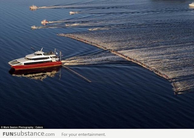 One boat and 145 water-skiers