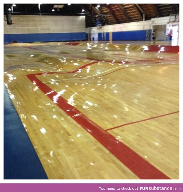 This is what happens to a basketball court when the pipes burst