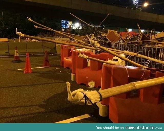 Protester barricade in Hong Kong