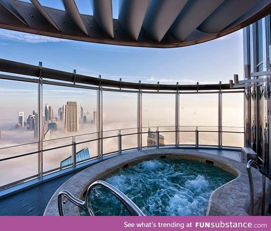 Enjoying a hot bath above the clouds