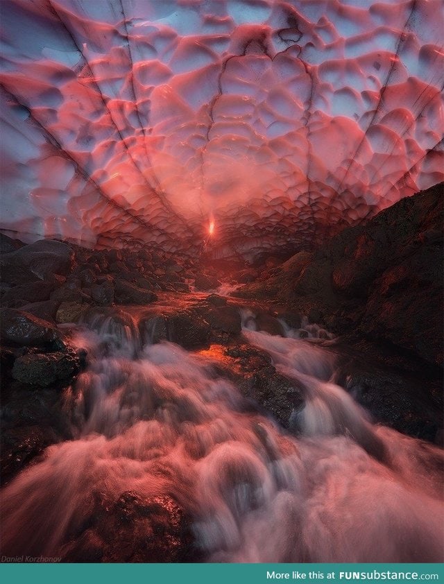 An ice cave under a volcano in Kamchatka