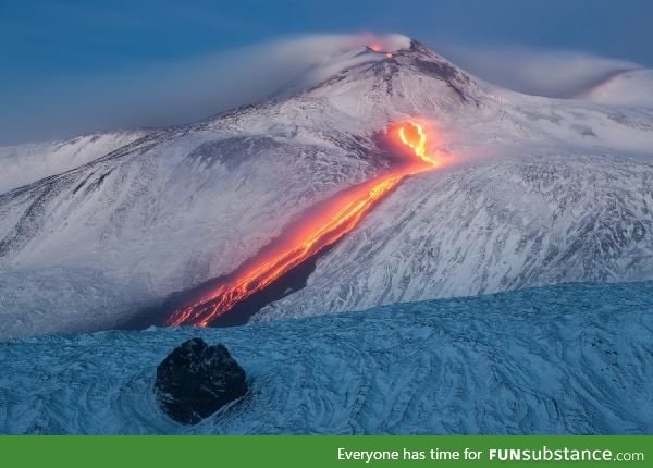 Lava over snow