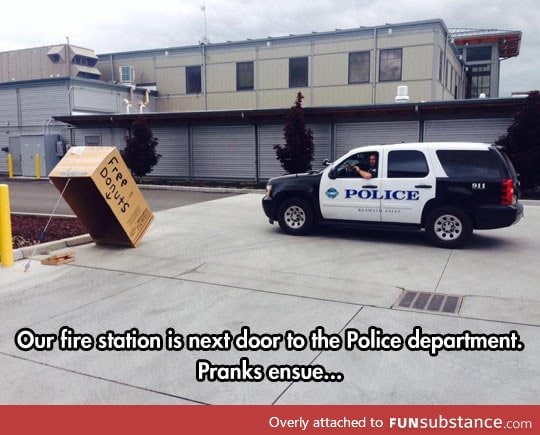 Firefighters pranking cops