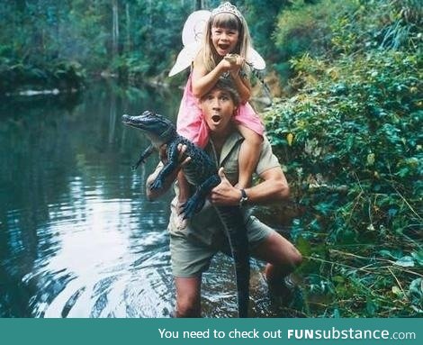 A man, his daughter, and his crocodile.