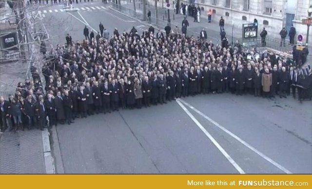 "World leaders join Paris march" - The reality: It was a staged photo opportunity