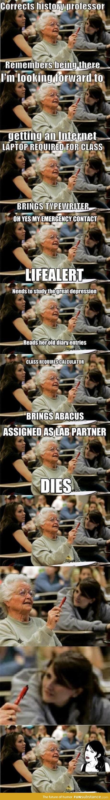 Grandma in school