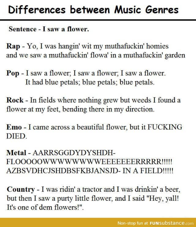 Lyrics of different music genres