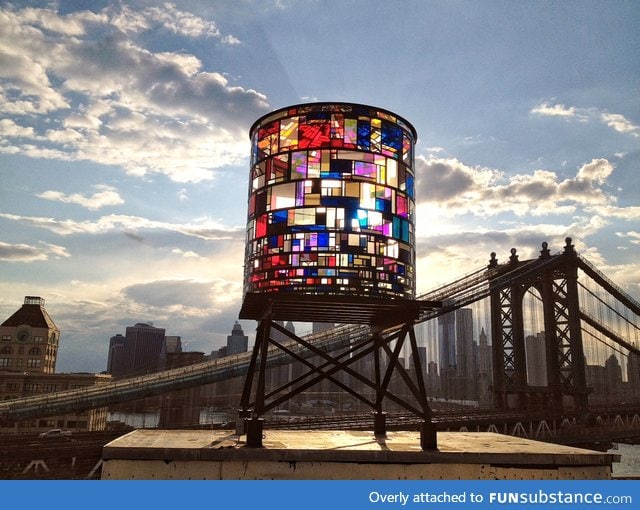 Stained glass water tower in Brooklyn