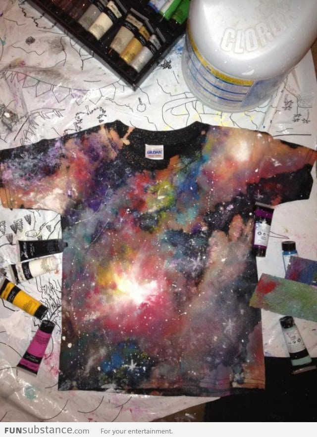 Used acrylic paint and bleach to make this awesome t-shirt