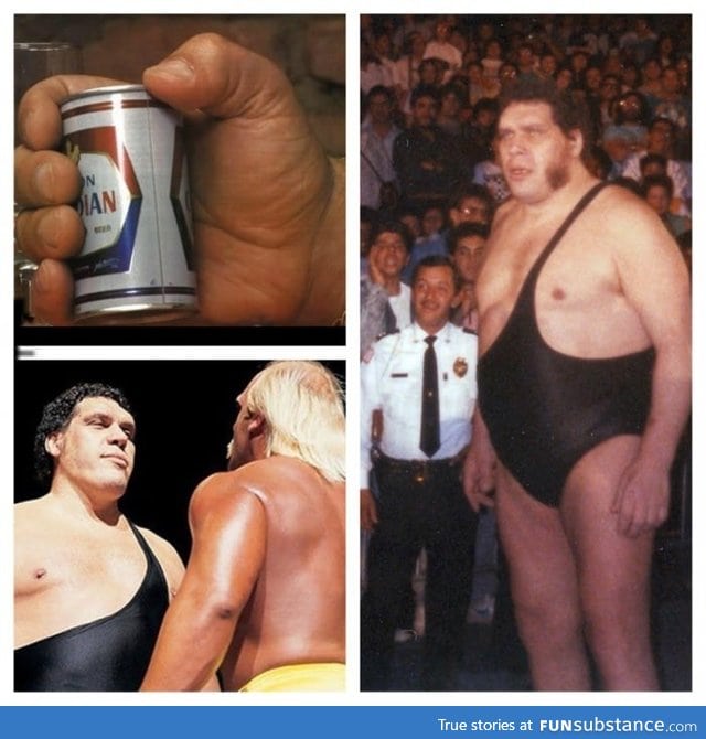 The size of Andre the Giant's hand compared to a regular can