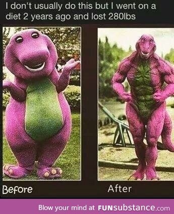 Barney the dinosaur lifts