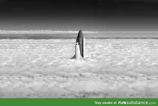 Rocket breaking through the clouds