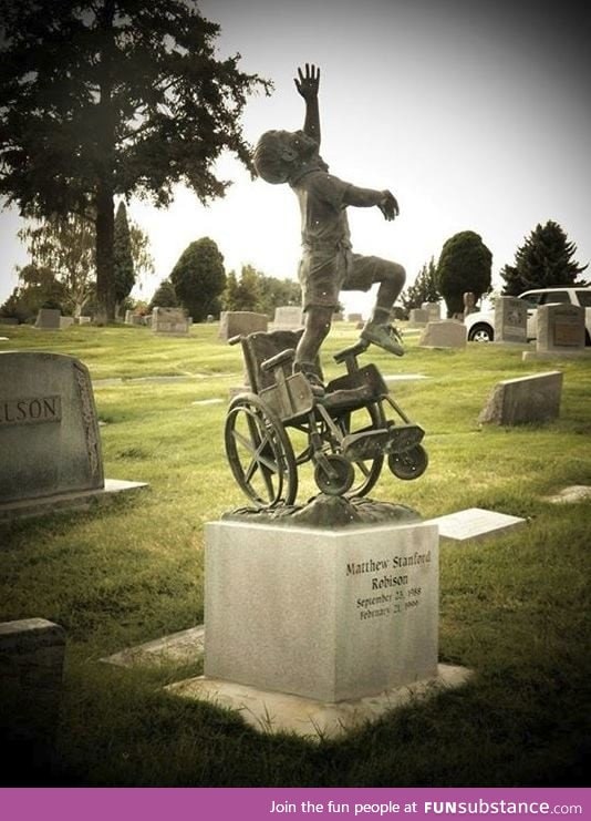 A father had this tombstone designed and made for his wheelchair-bound son