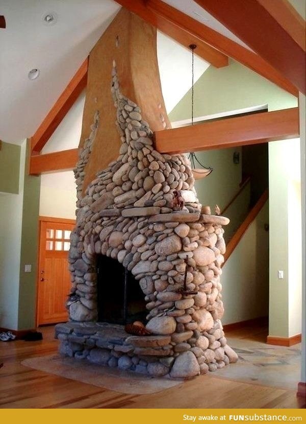 River rock fireplace