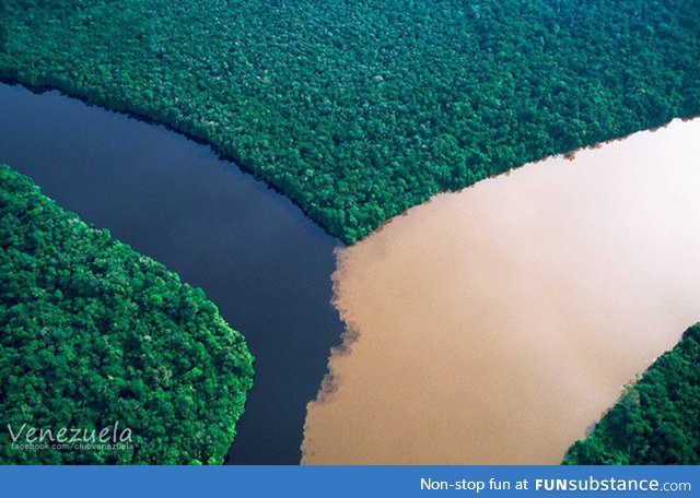 Orinoco river meets Caroni river in Venezuela