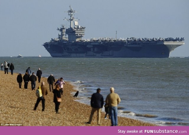 100,000 ton American aircraft carrier USS Theodore Roosevelt off the coast of England