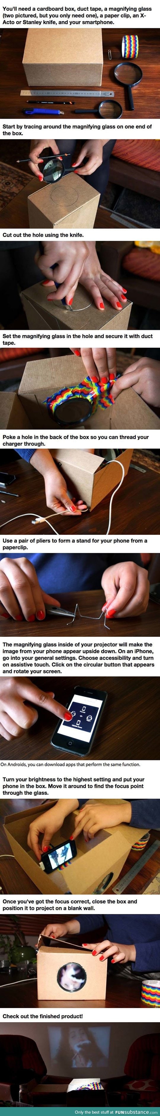 Make a cardboard box smartphone projector