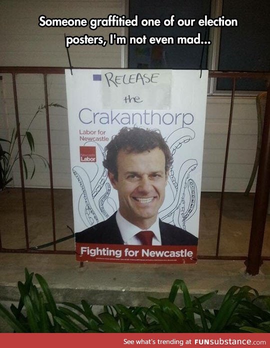 Election poster graffiti